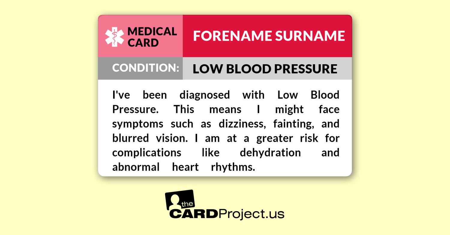 Low Blood Pressure Medical ID Card (FRONT)